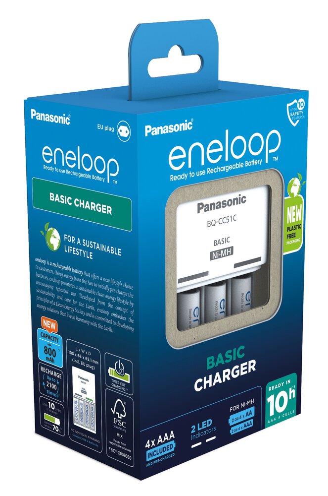 Panasonic Eneloop BQ-CC51 + 4 x R03/AAA Eneloop 800mAh Ni-MH Battery Charger BK-4MCDE