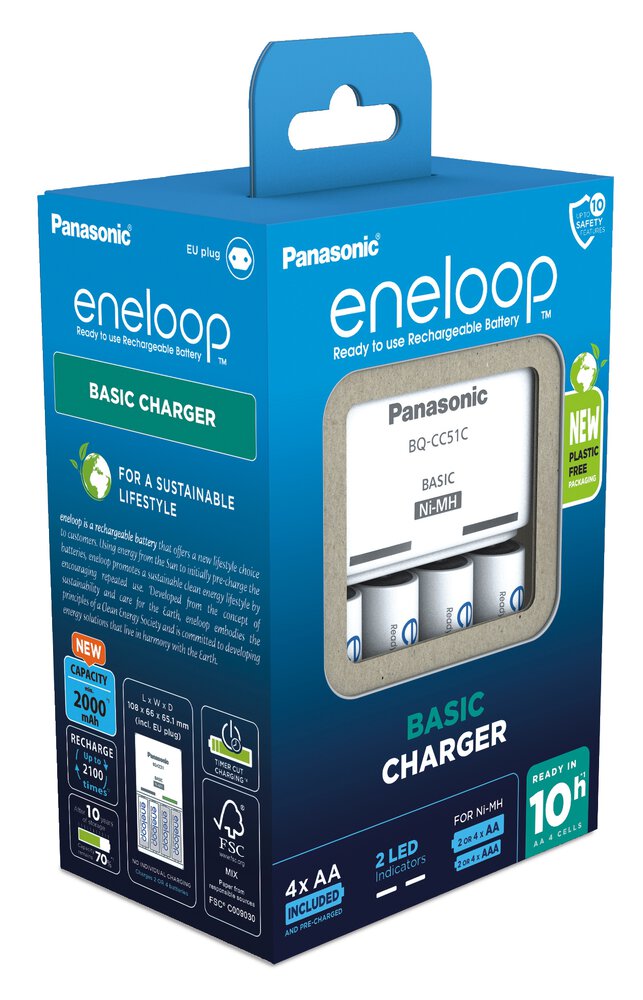 Panasonic Eneloop BQ-CC51 + 4 x R6/AA Eneloop 2000mAh BK-3MCDE