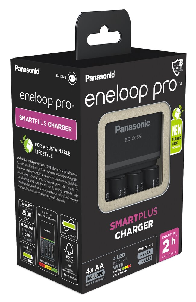 Panasonic Eneloop BQ-CC55 + 4 x R6/AA Eneloop PRO 2500mAh BK-3HCDE