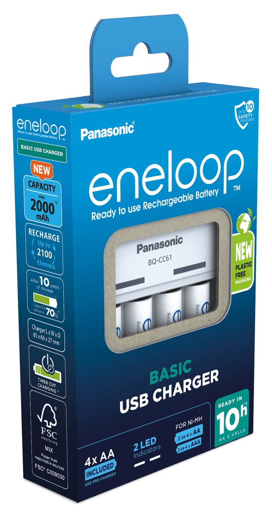 Panasonic Eneloop EKO BQ-CC61 USB + 4 x R6/AA Eneloop 2000mAh BK-3MCDE