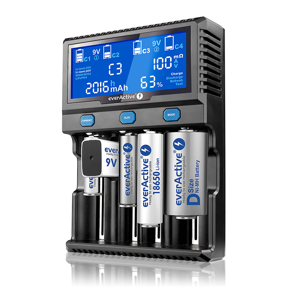 Carregador Profissional de Pilhas AA/AAA USB c/ LCD - eve Carregador Profissional de Pilhas AA/AAA USB c/ LCD - eve