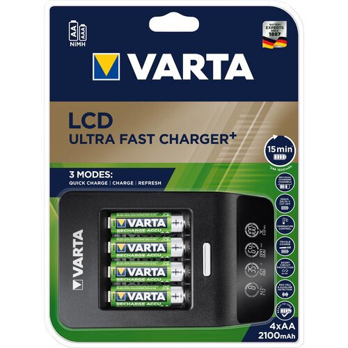 Ładowarka do akumulatorków Ni-MH VARTA LCD ULTRA FAST + 4 akumulatorki Varta 2100 mah AA