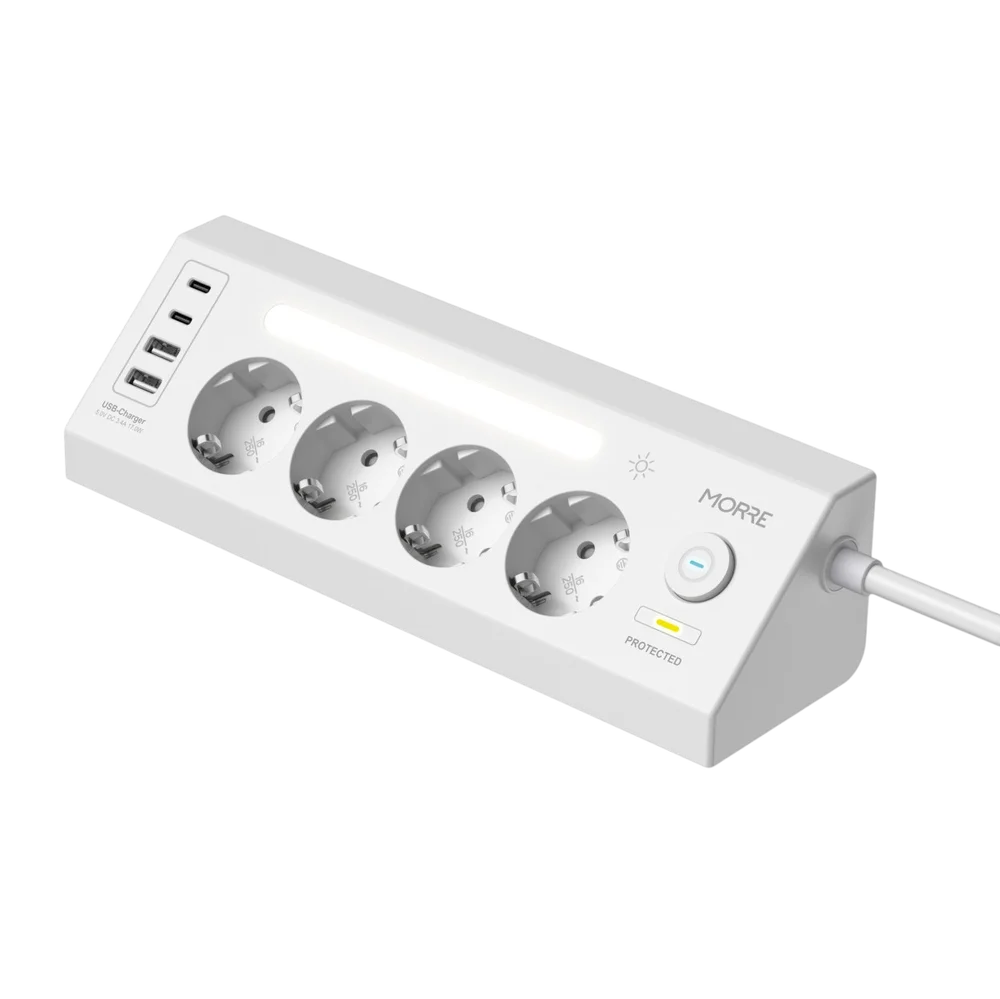 Predlžovací kábel MORRE M411 – 4 AC zásuvky, 2xUSB-C 15W, 2xUSB-A 12W, 2m