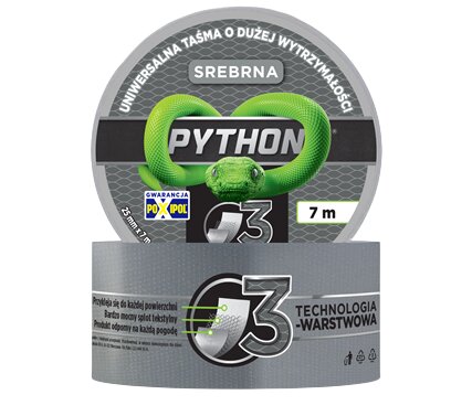 Taśma uniwersalna, naprawcza 3-warstwowa PYTHON 25mm x 7m srebrna Taśma uniwersalna, naprawcza 3-warstwowa PYTHON 25mm x 7m srebrna