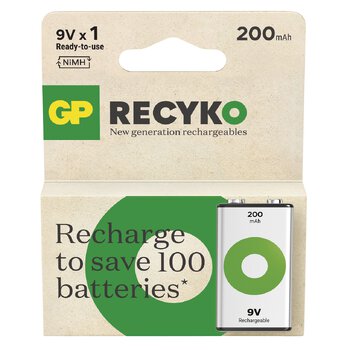 1 x akumulatorek 6F22 / 9V Ni-MH GP ReCyko 200mAh