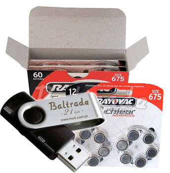 120 x bateria cynkowo-powietrzna Rayovac 675 Cochlear + pendrive 4GB