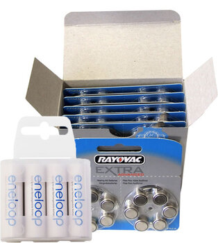 120 x bateria cynkowo-powietrzna Rayovac Extra Advanced 675 + 4 x R6/AA Eneloop box