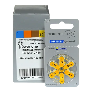 120 x baterie do aparatów słuchowych Power One Varta 10