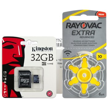 120 x baterie do aparatów słuchowych Rayovac Extra Advanced 10 + karta microSD 32GB Kingston