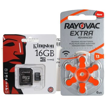 120 x baterie do aparatów słuchowych Rayovac Extra Advanced 13 + karta microSD 16GB Kingston