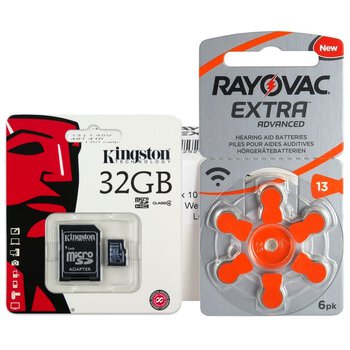 120 x baterie do aparatów słuchowych Rayovac Extra Advanced 13 + karta microSD 32GB Kingston