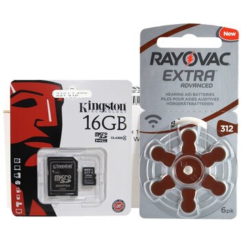 120 x baterie do aparatów słuchowych Rayovac Extra Advanced 312 + karta microSD 16GB Kingston