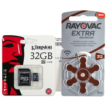 120 x baterie do aparatów słuchowych Rayovac Extra Advanced 312 + karta microSD 32GB Kingston