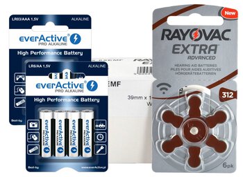 120 x baterie do aparatów słuchowych Rayovac Extra Advanced 312 + 4xLR6 + 4xLR03 everActive Pro Alkaline