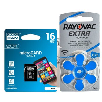 120 x baterie do aparatów słuchowych Rayovac Extra Advanced 675 + karta microSD 16GB Goodram