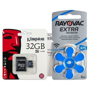 120 x baterie do aparatów słuchowych Rayovac Extra Advanced 675 + karta microSD 32GB Kingston
