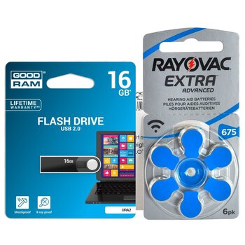 120 x baterie do aparatów słuchowych Rayovac Extra Advanced 675 + pendrive 16GB Goodram