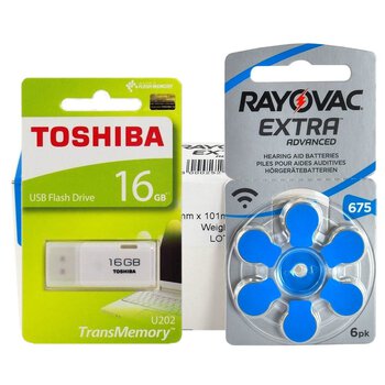 120 x baterie do aparatów słuchowych Rayovac Extra Advanced 675 + pendrive 16GB Toshiba