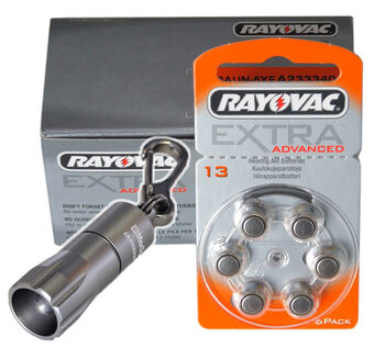 120 x Rayovac Extra Advanced 13 + latarka MacTronic NU-LIGHT