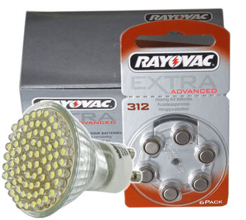 120 x Rayovac Extra Advanced 312 + żarówka 80 LED GU10