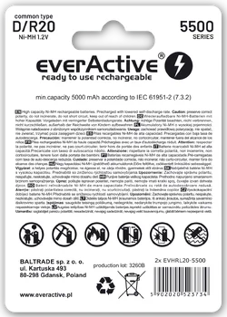 2 x akumulatorki everActive R20/D Ni-MH 5500 mAh ready to use