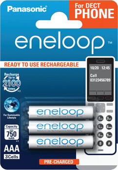 3 x akumulatorki Panasonic Eneloop R03 AAA 800mAh for DECT BK-4MCCE/3DE (blister)