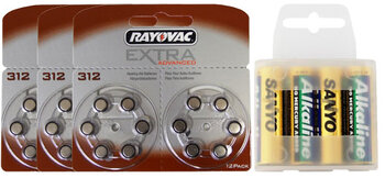 36 x Rayovac Extra Advanced 312 + 4 x LR6 AA Sanyo