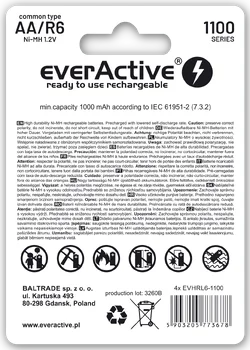 4 x akumulatorki everActive R6/AA Ni-MH 1100 mAh ready to use