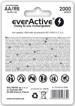 4 x akumulatorki everActive R6/AA Ni-MH 2000 mAh ready to use