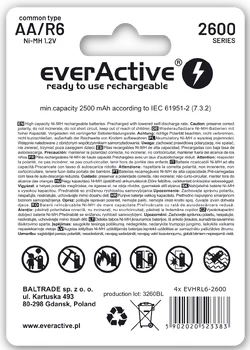 4 x akumulatorki everActive R6/AA Ni-MH 2600 mAh ready to use