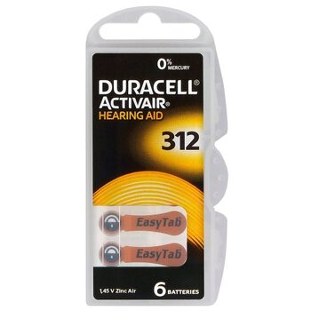 6 x baterie do aparatów słuchowych Duracell ActivAir 312