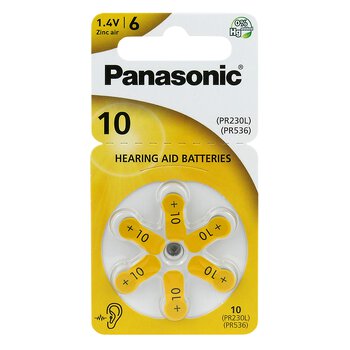 6 x baterie do aparatów słuchowych Panasonic 10 / PR10 / PR230L / PR536 / PR70