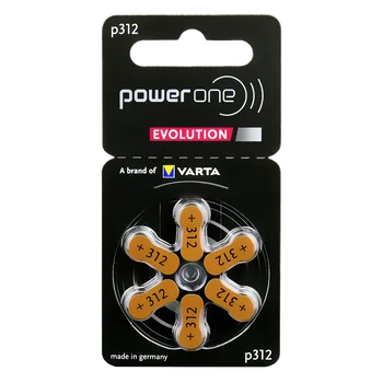 6 x baterie do aparatów słuchowych Power One Evolution Varta 312