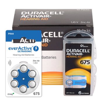 60 x baterie do aparatów słuchowych Duracell ActivAir 675 + 6 x everActive ULTRASONIC 675