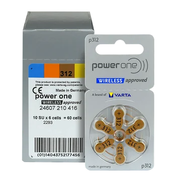 60 x baterie do aparatów słuchowych Power One Varta 312