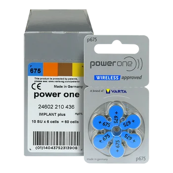 600 x baterie do aparatów słuchowych Power One Varta 675