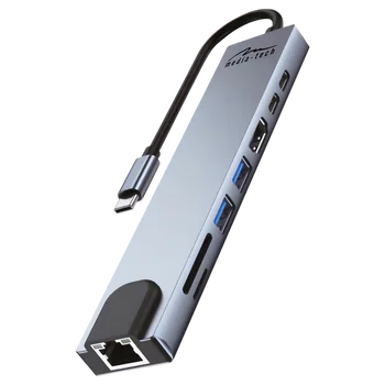 Adapter 8w1 Media-Tech MT5046 Hub USB-C to USB 3.0 + USB 2.0 + HDMI + USB-C + USB-C PD + microSD, SD + RJ45