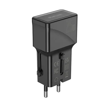 Adapter podróżny JELLICO 25W PD QC3.0 S6 mini PD 25W 1xUSB-C + 1xUSB QC3.0 Czarny