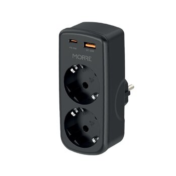 Adapter sieciowy MORRE M410 - 2 gniazda AC. 1xUSB-C 20W, 1xUSB-A 18W MORRE M410