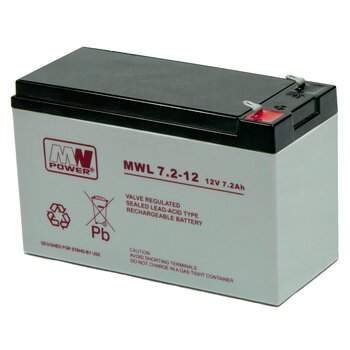 Akumulator AGM MW POWER seria MWL 7,2-12L / 12V 7,2Ah T2