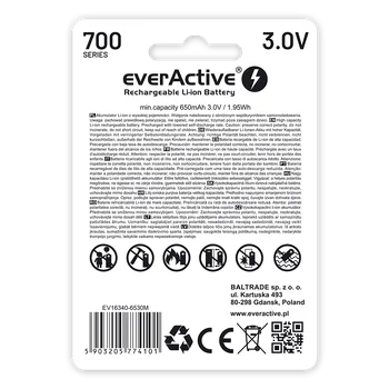 Akumulator everActive 16340 3V Li-ion 700mAh micro USB z zabezpieczeniem