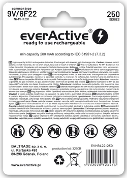 akumulatorek everActive 6F22/9V Ni-MH 250 mAh ready to use