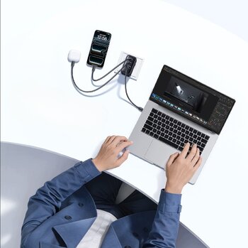 Baseus GaN EnerFill FE22 E0123800 100W szybka ładowarka sieciowa z 2 gniazdami USB-C PD oraz USB Baseus GaN EnerFill FE22 E0123800 100W szybka ładowarka sieciowa z 2 gniazdami USB-C PD oraz USB