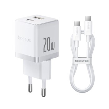 Baseus Palm P10111608213-01 20W szybka ładowarka sieciowa z gniazdem USB + USB-C PD 3.0 + kabel 1m