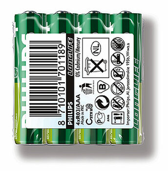 4 x bateria cynkowo-węglowa Philips LongLife R03 AAA (taca)