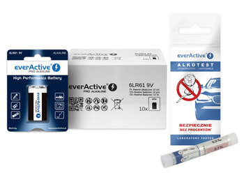 Baterie alkaliczne everActive Pro Alkaline 10szt 6LR61 / 9V + alkotest