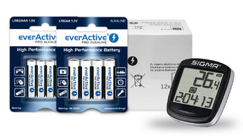 Baterie alkaliczne everActive Pro Alkaline 192szt LR6 / AA, 144szt LR03 / AAA + licznik rowerowy Sigma BASE BC 500