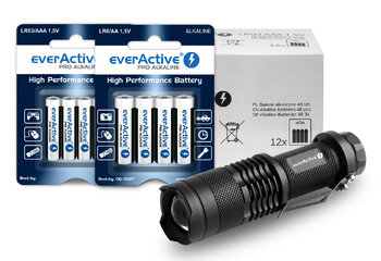 Baterie alkaliczne everActive Pro Alkaline 96szt LR6 / AA, 48szt LR03 / AAA + latarka everActive FL-180