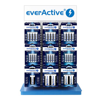 everActive Pro Alkaline 288szt LR6 / AA, 192szt LR03 / AAA, 10szt 6LR61 / 9V, 24szt LR14 / C, 24szt LR20 / D + stojak