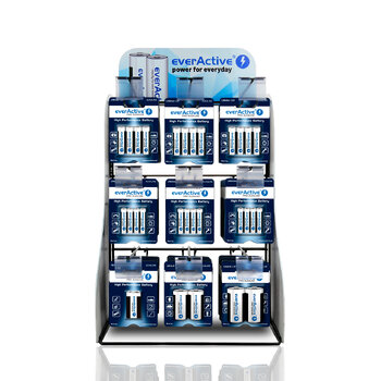 everActive Pro Alkaline 288szt LR6 / AA, 192szt LR03 / AAA, 10szt 6LR61 / 9V, 24szt LR14 / C, 24szt LR20 / D + stojak